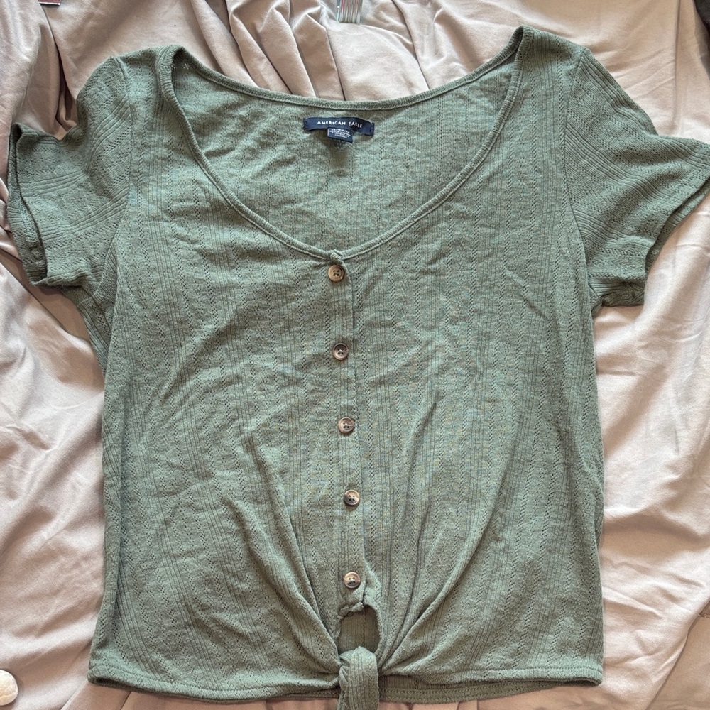 American Eagle Outfitters Olive Button-Down Top